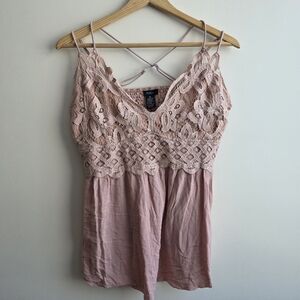 Rue 21+ Pink Lace Baby Doll Top Crisscross Y2K Coquette Flirty Peplum Size 2XL